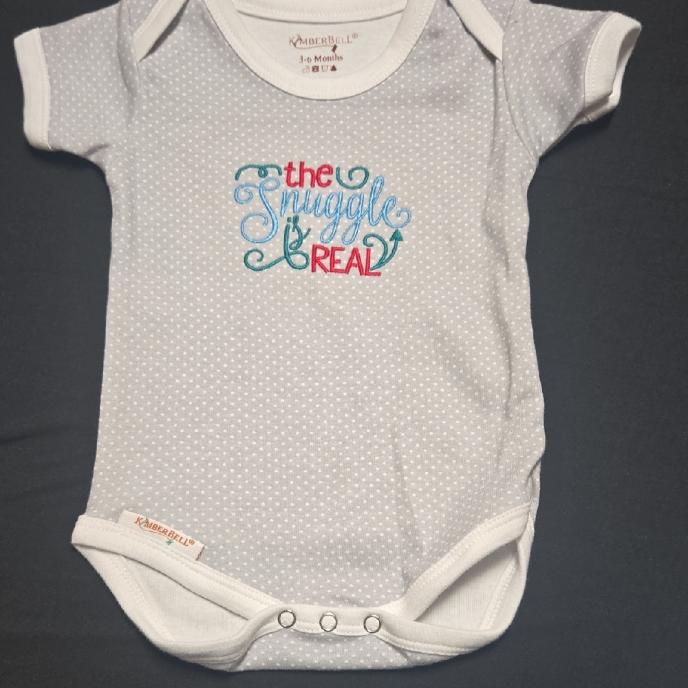 Kimberbell Gray Polka Dot Baby Onesie - 'The Snuggle is Real'